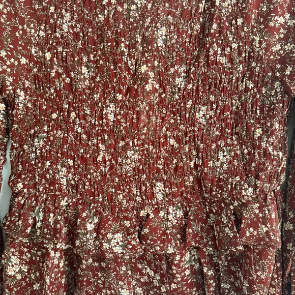 She + Sky Ruffle Long Sleeve Smocked Top ~ Burgundy ~ NWT ✨ (SB1373) - Picture 5 of 7